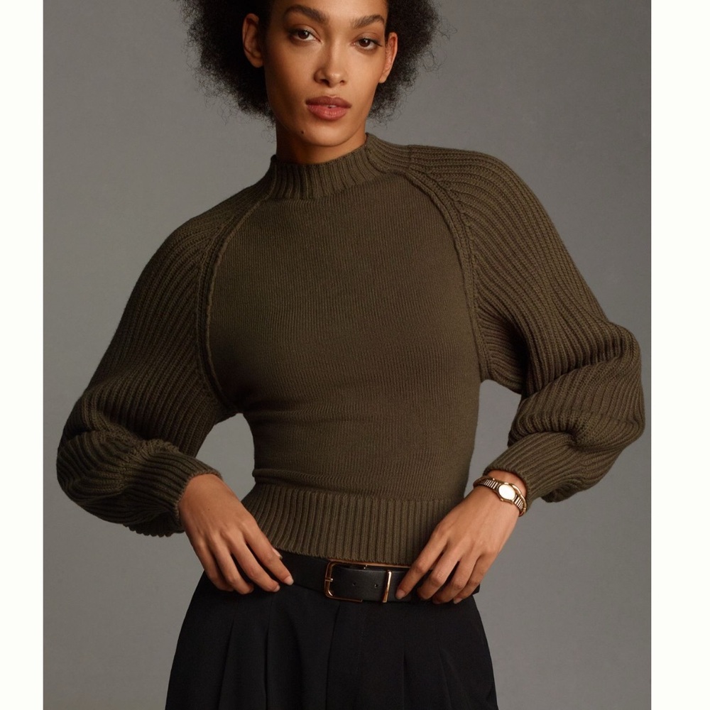Anthropologie Maeve Mock-Neck Raglan Ribbed Sleeve Pullover Sweater NWT